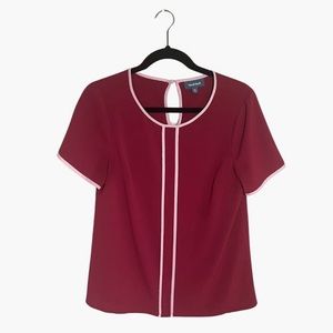 Modcloth Womens Maroon/Pink Short Sleeve Blouse - Size M - Keyhole Blouse